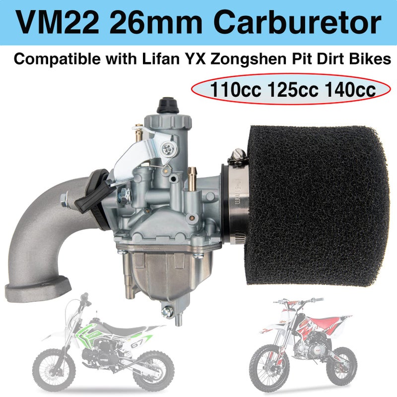 LIYYOO VM22 26m Carburetor with Air Filter Intake Compatible with Pipe Pit Dirt Bike Motorcycle 110cc 125cc 140cc Lifan YX Zongshen Pit Dirt Bike CRF70 XR50 KLX BBR Apollo Thumpstar Braaap Atomic DHZ SSR - Image 2